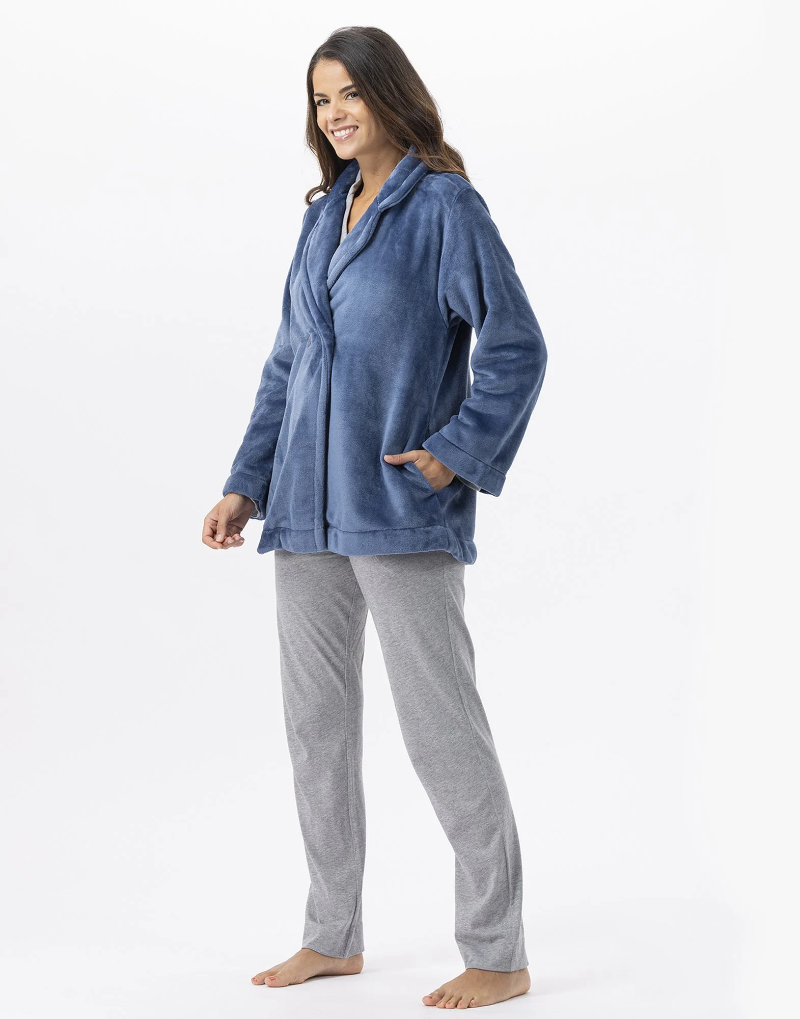 ESSENTIEL H77A - Veste en peluche flanelle | Bleu