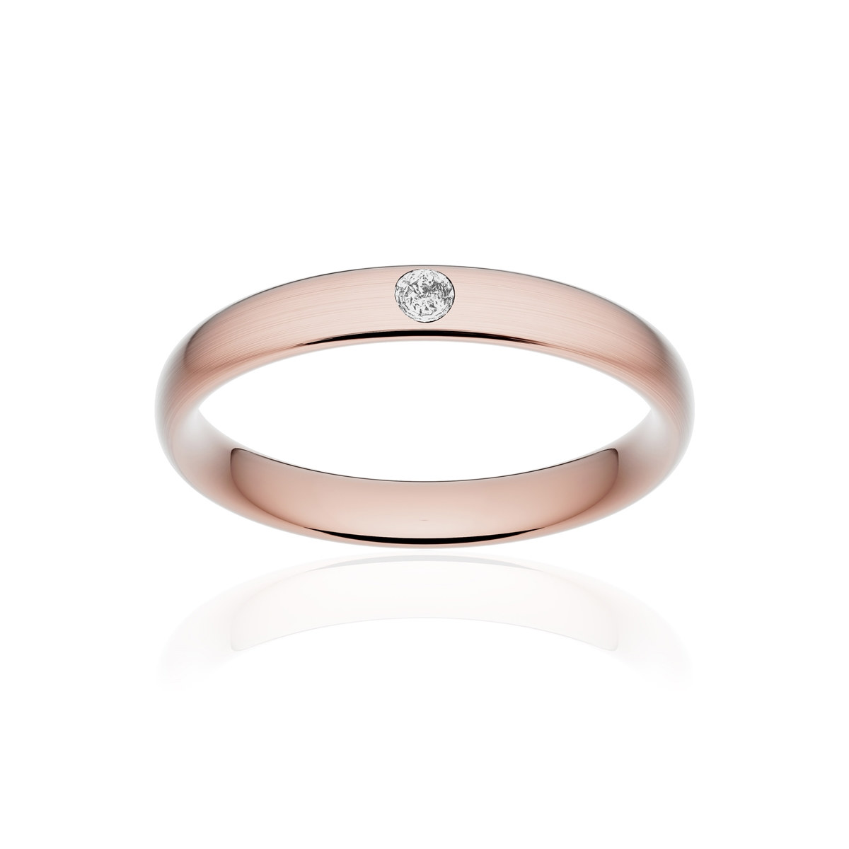 Alliance or 750 rose brossé ruban confort 3,5mm diamant brillant