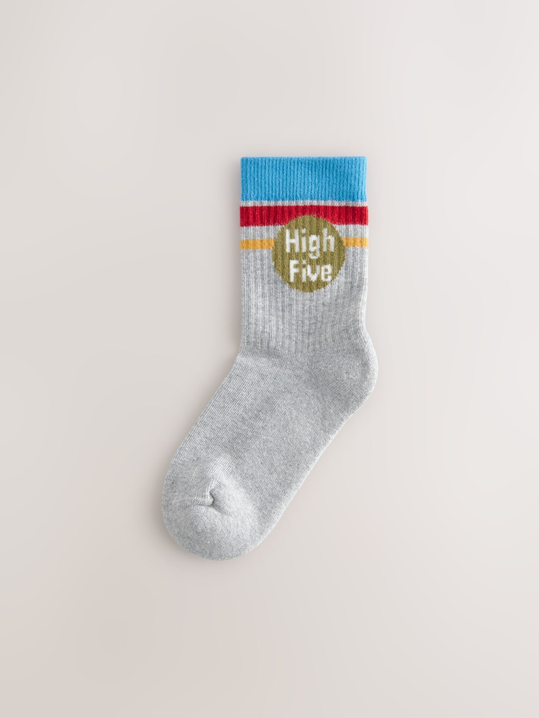 Ecru/mosterd/rood retro slogan - Verpakking van 5 paar sokken met rijke print