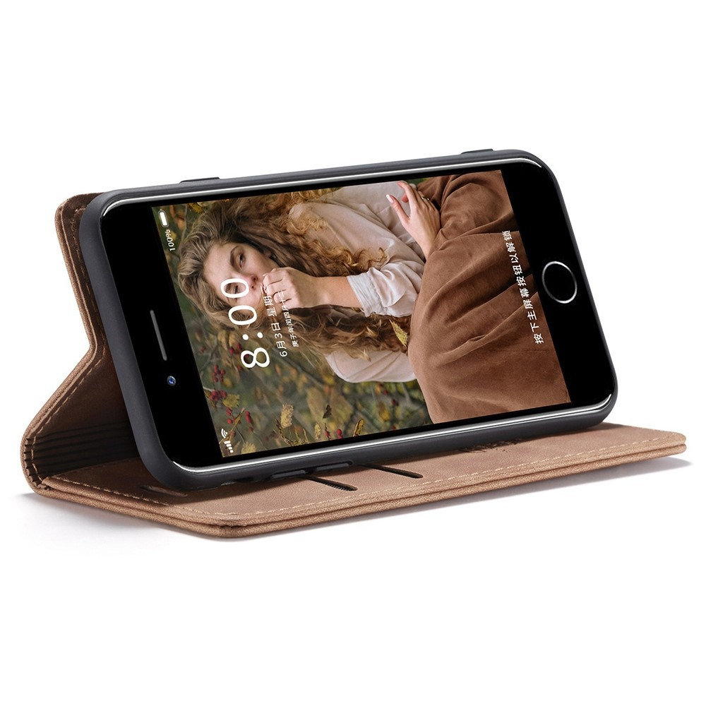 iPhone SE (2022/2020) / 8 / 7 / 6S Leder Tasche Flip Wallet Etui mit Kartenfächern - Hellbraun