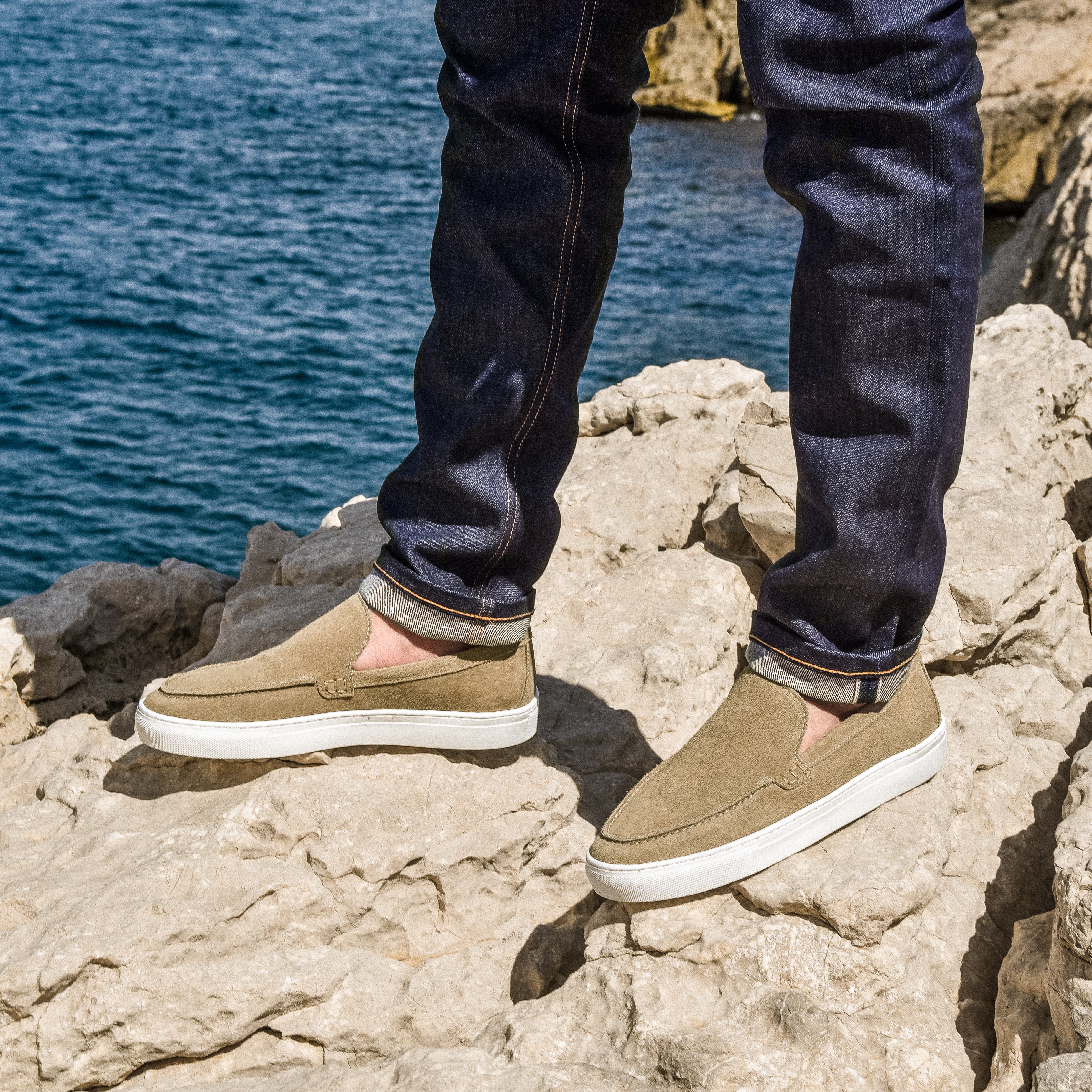 Tossa-Mocassin en veau velours taupe