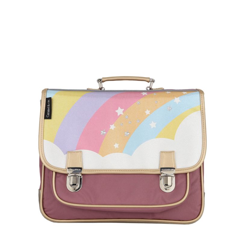 Cartable Arc en ciel étoilé 38 cm Rose pâle