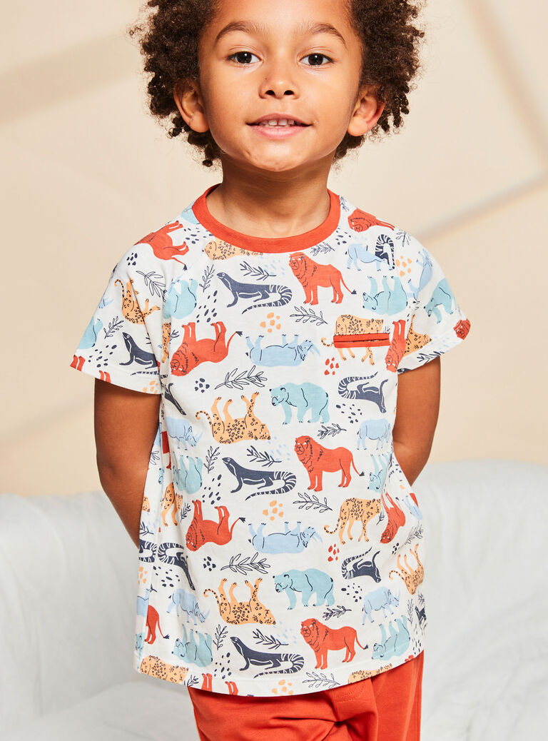 Pyjama écru et rouge à imprimé savane