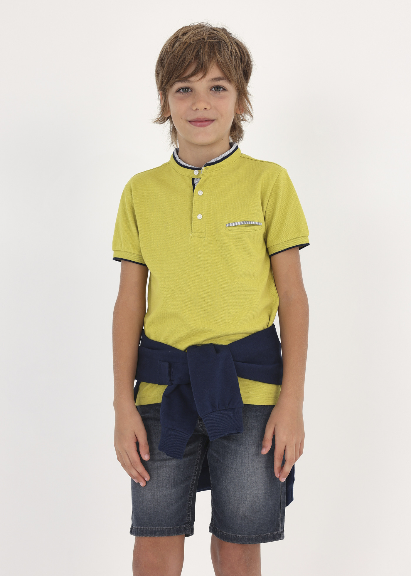 Camisa polo infantil de algodão com gola mandarim