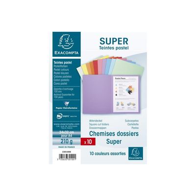 Exacompta Super 210 - 10 Chemises - 210 gr - couleurs assorties