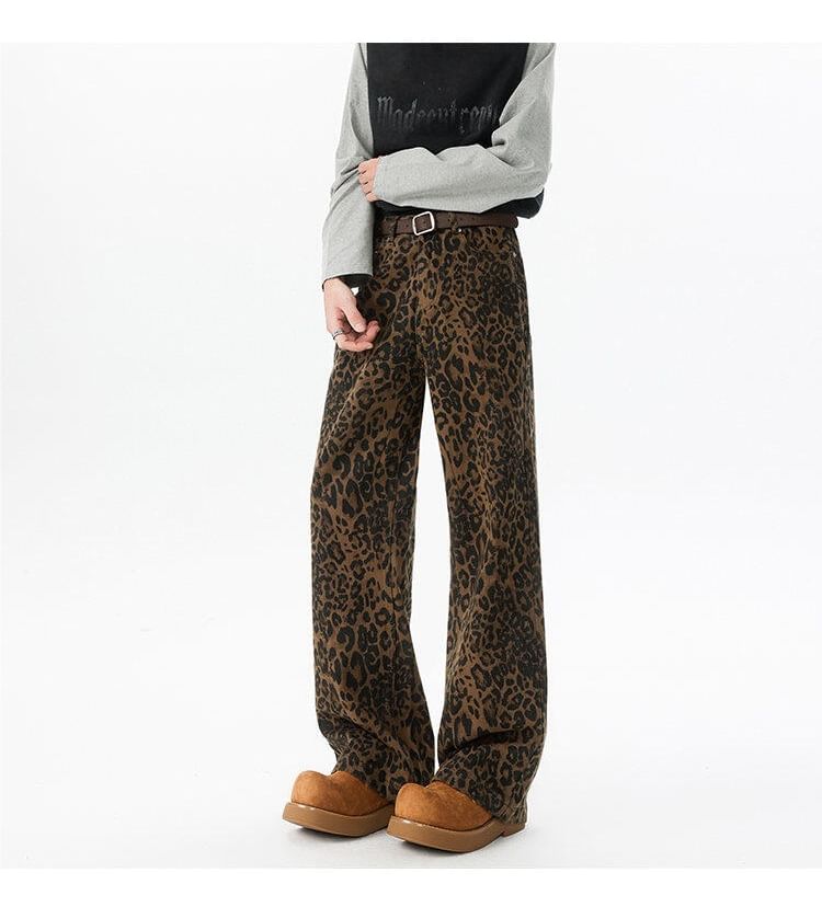 Sheck - Mid Rise Leopard Print Straight Leg Jeans (Diverse designs)