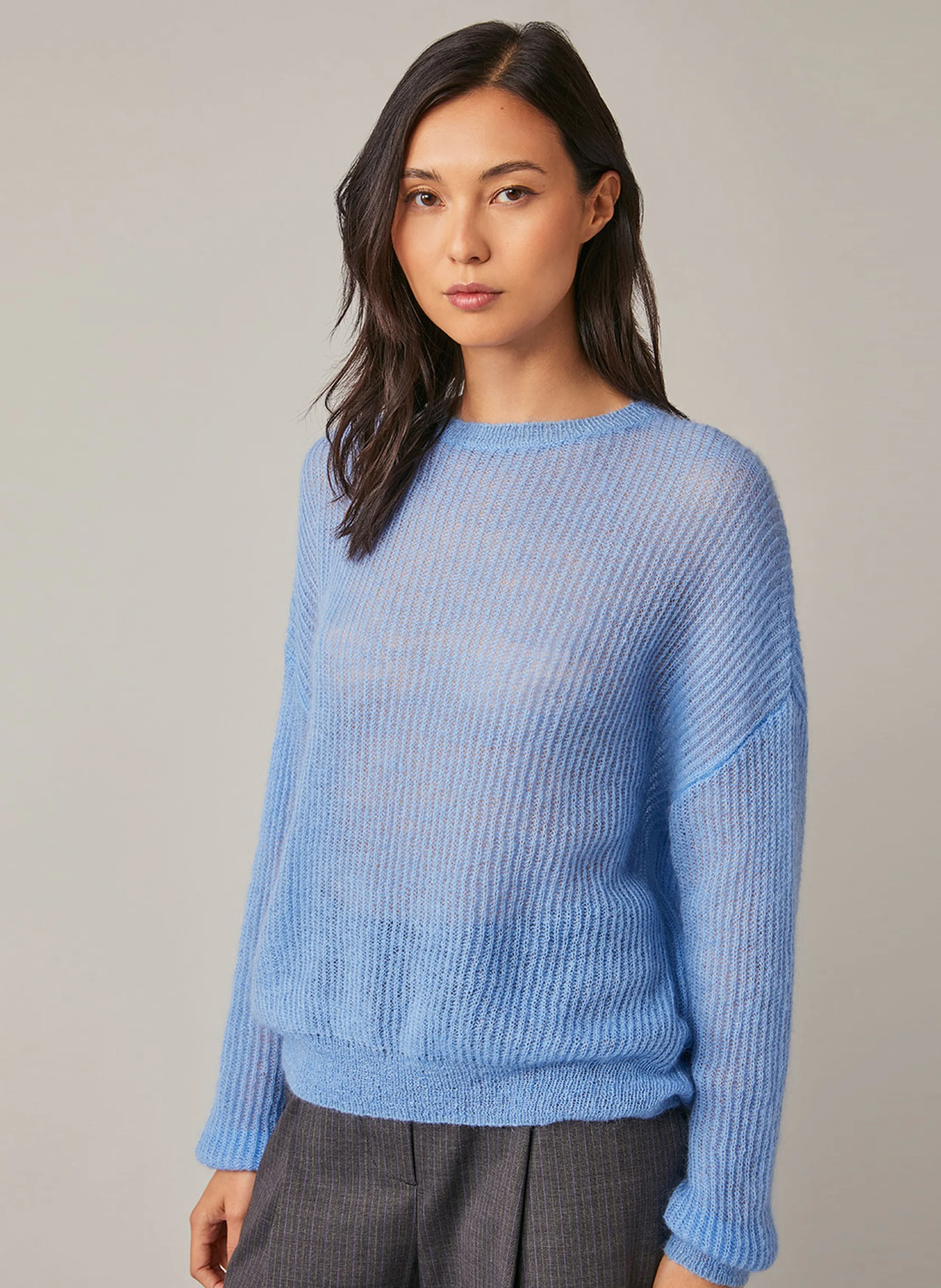 ELISE - Pull ample laine tricotée mélangée | Bleu