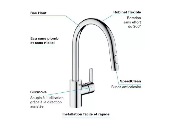 Robinet de cuisine avec douchette GROHE Feel chromé