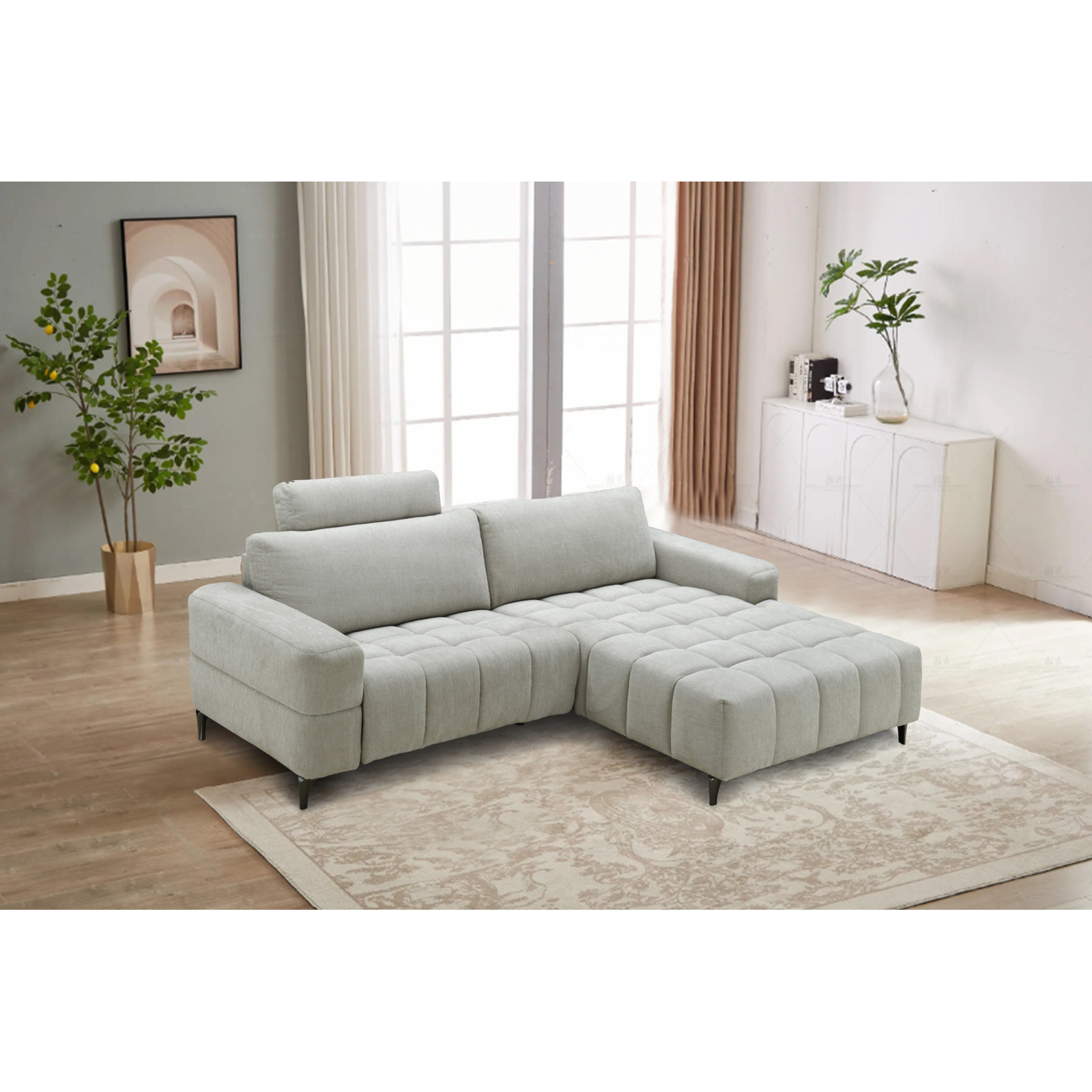 Ecksofa Duala Stoff beige, Recamière rechts