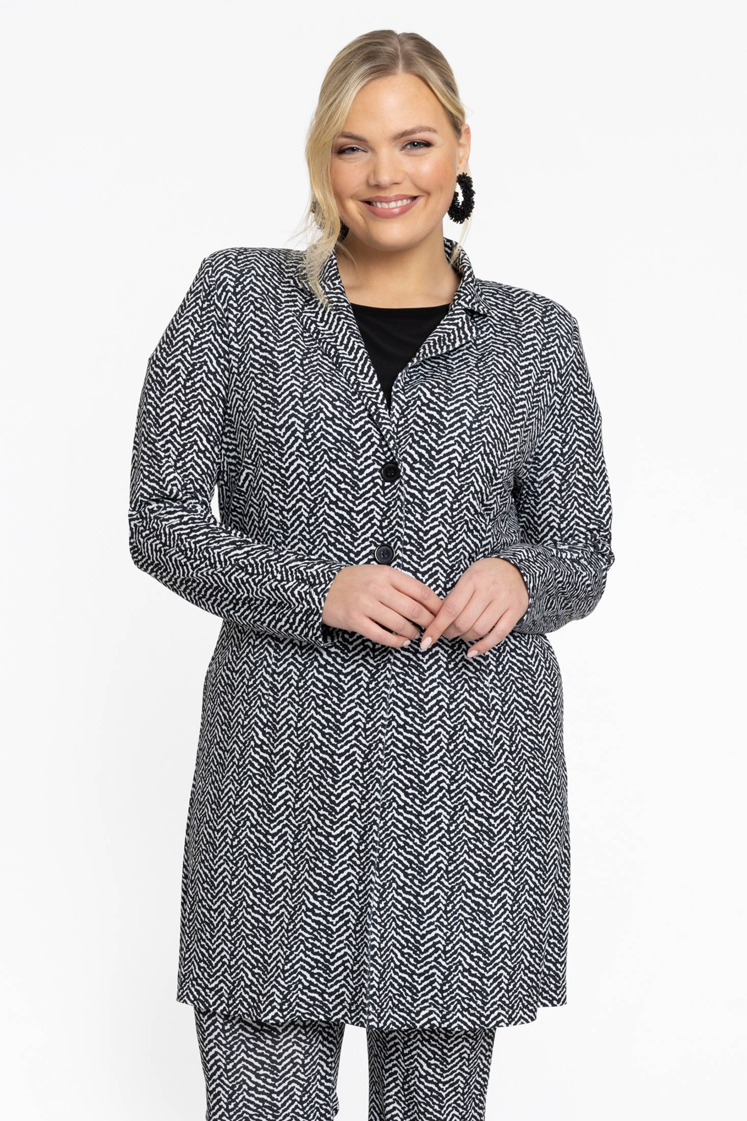 YOEK oversized blazer met ingebreid patroon zwart/wit