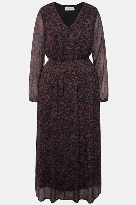 Maxikleid, A-Line, Paisley Print, V-Ausschnitt, elastische Taille, Langarm