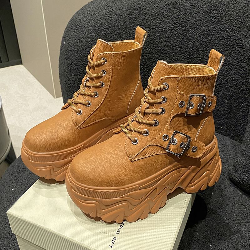 Sleeko - Platform High Top Sneakers met Gesp en Vetersluiting