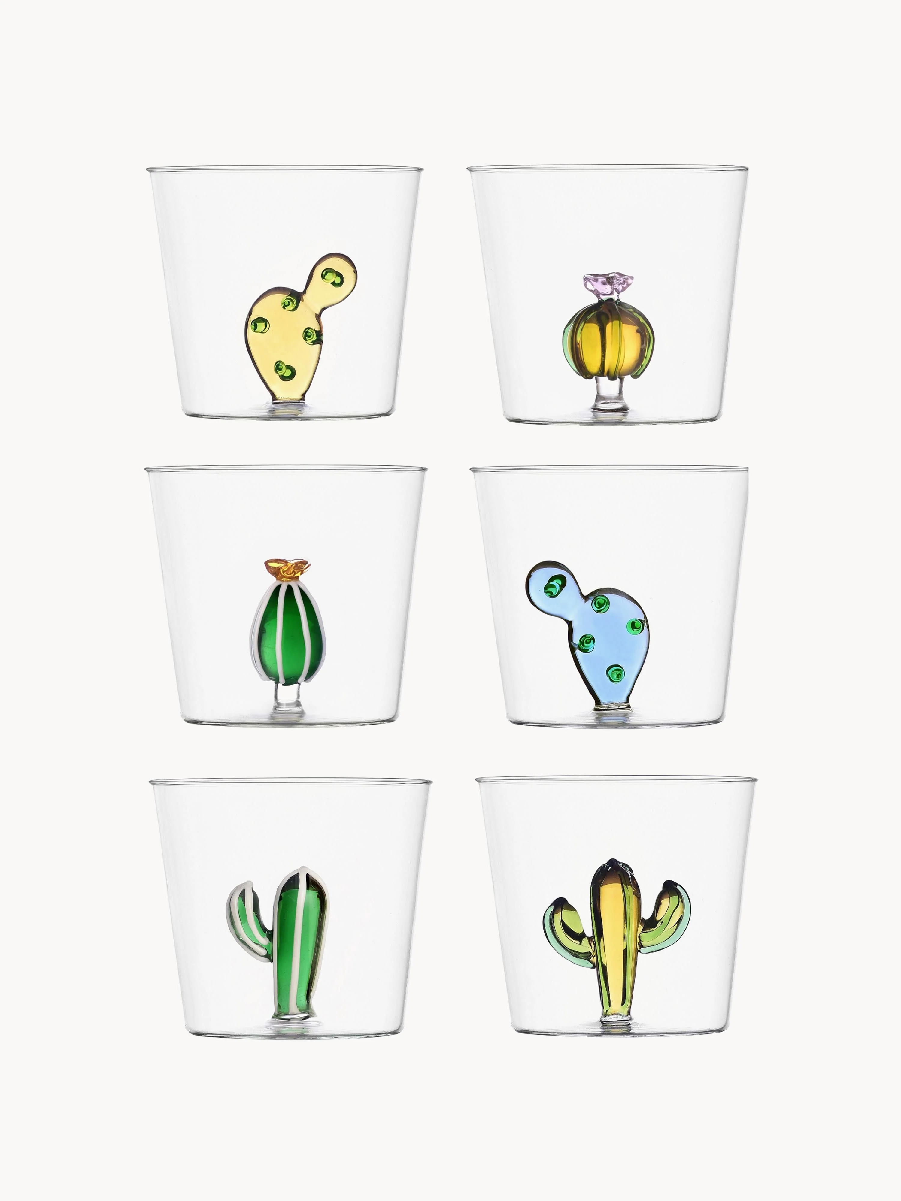 Handgemaakte waterglazen Desert Plants van borosilicaatglas, 6-delig