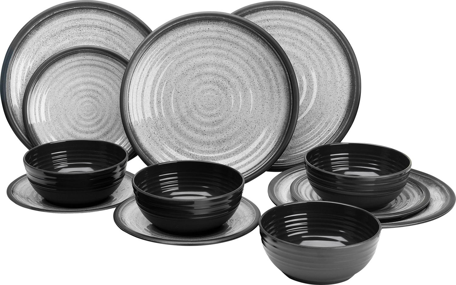 Flamefield Granite Melamin Geschirr-Set 12-tlg. Grau/Schwarz
