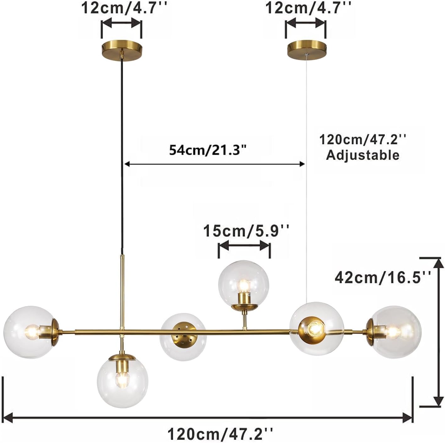 KCO Lighting 6 Light Bubble Kronleuchter Beleuchtung Klarglas Globe Kronleuchter Messing Gold Linear Pendelleuchte Mitte Jahrhundert Moderne Pendelleuchte für Wohnzimmer Küche Insel Esszimmer