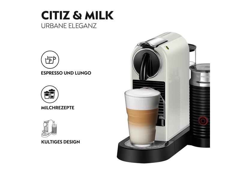 De'Longhi Kaffeemaschine Nespresso CitiZ & Milk EN267.WAE W Elegante Kapselmaschine der Original Line mit Aeroccino-Milchschäumer