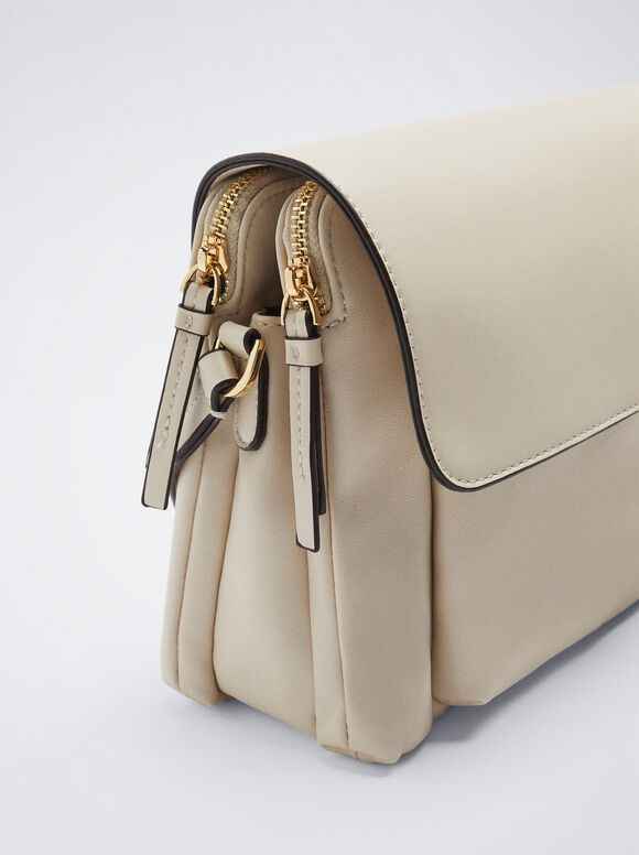 Bolsa de ombro com vários bolsos - Branco-creme