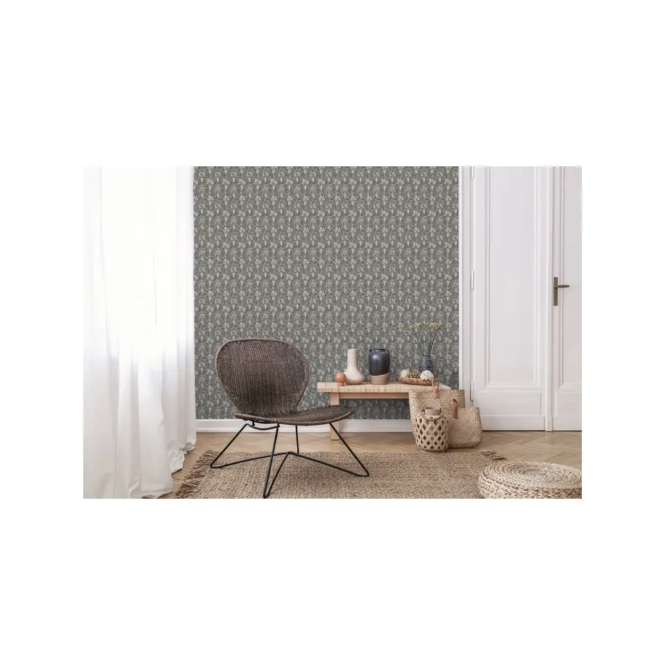 Dutch Wallcoverings - Jungle Fever Deco Fan grijs/beige - 0,53x10,05m