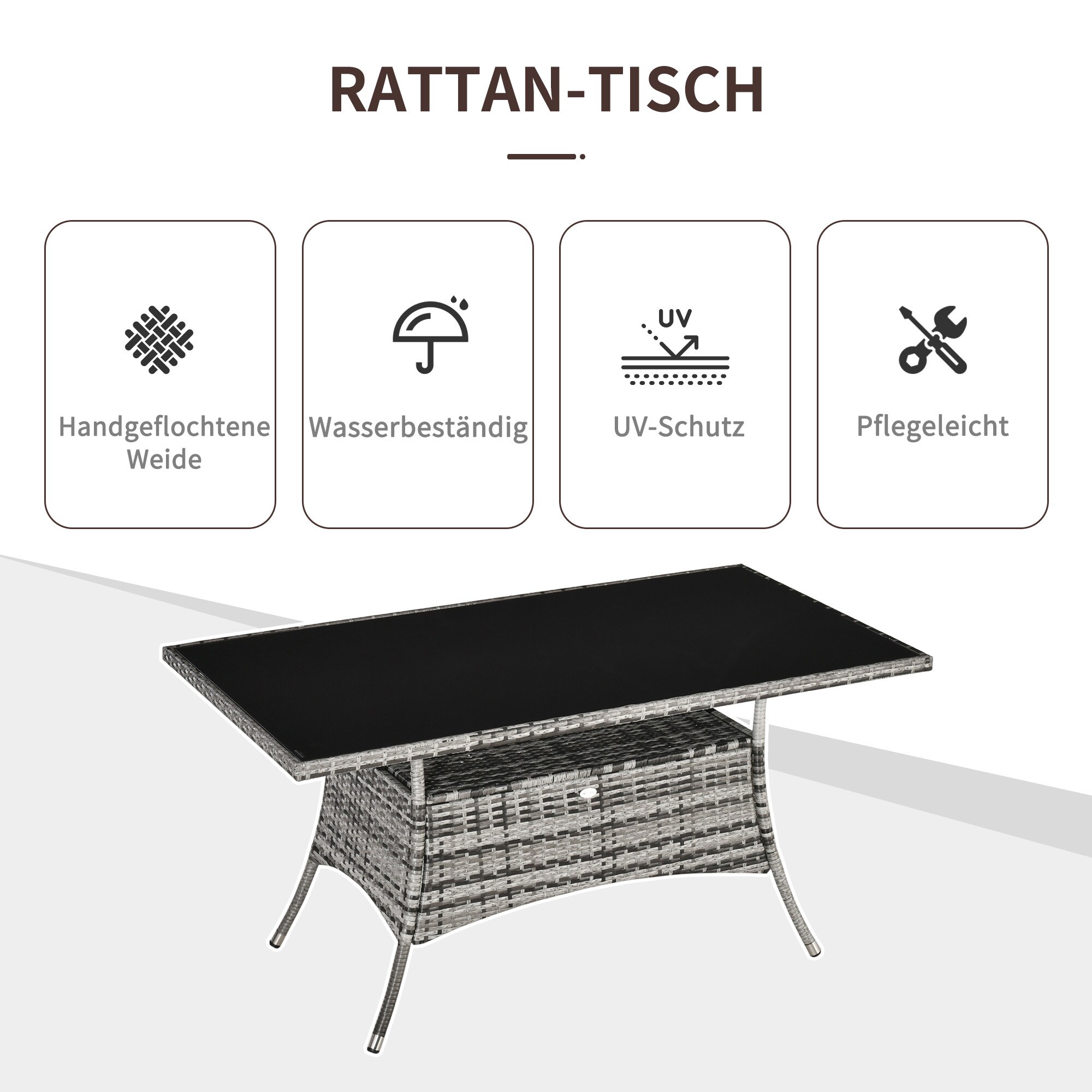Outsunny Gartentisch mit zusätzlichem Mittelfach bunt 150L x 85B x 74H cm