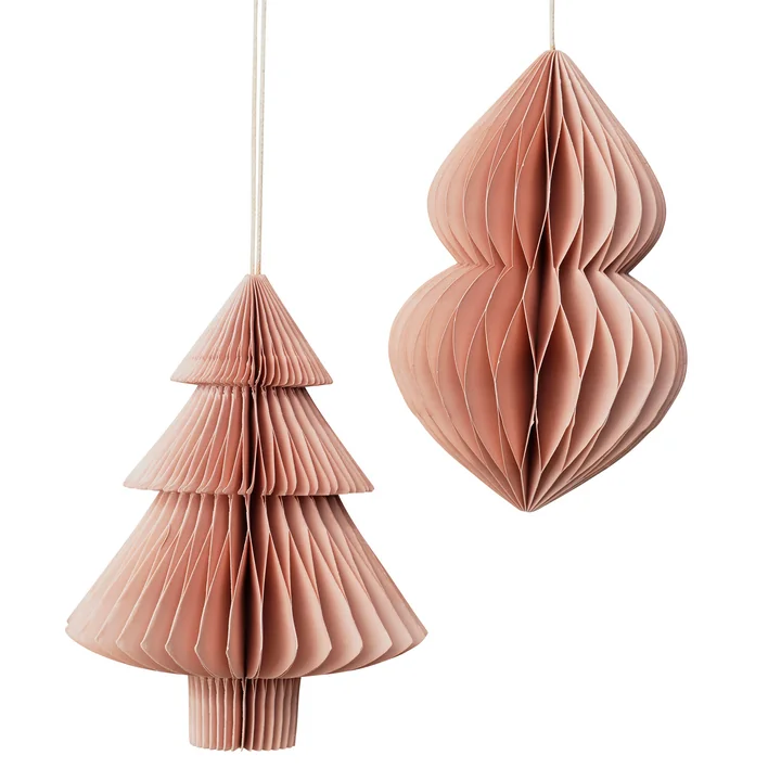 Broste Copenhagen - Christmas Mix Deko-Anhänger, Tannenbaum & Zapfen, Ø 13 x H 13 cm, dusty pink (2er-Set)