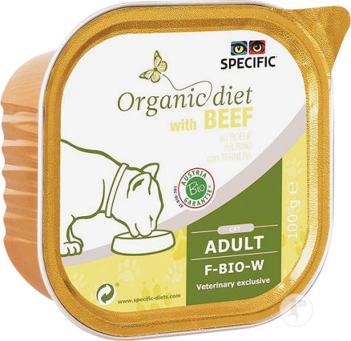 Specific F-Bio-W Organic Diet Aliment Biologique Complet Pour Chat Adulte Au Bœuf 5x150g