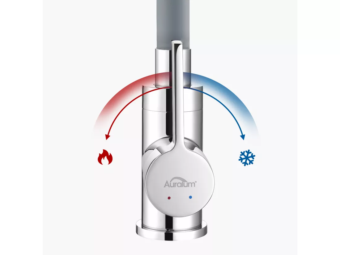 Mitigeur de Cuisine Flexible, Robinet Cuisine Pivotant à 360°, avec Tuyau en Silicone Flexible, Robinet Evier Eau à Chaude et Froide (Gris)