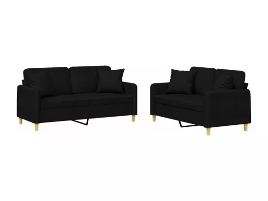 Ensemble de canapés 2 pcs avec coussins noir tissu
