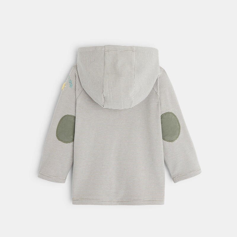 T-shirt rayé col tunisien à capuche blanc bébé garçon Blanc