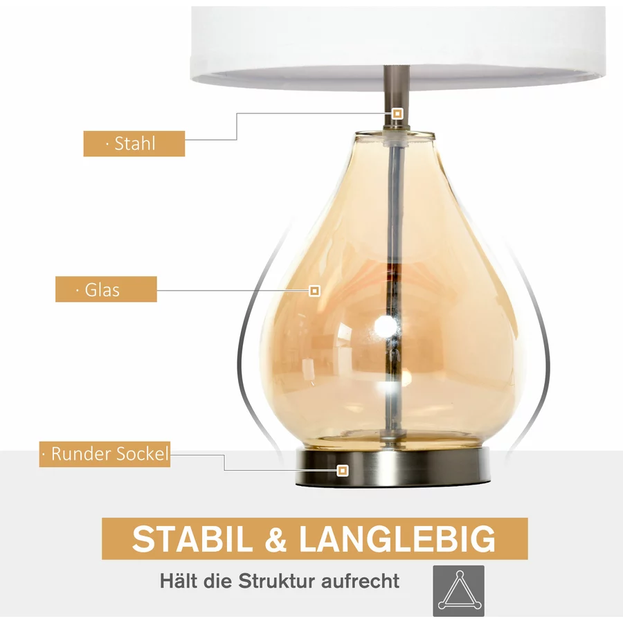 HOMCOM 2er-Tischlampenset mit Leinen-Lampenschirm weiß, silber, bernstein