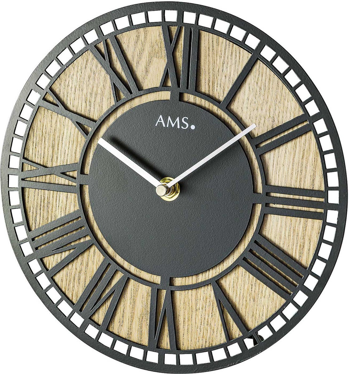 AMS 1231 Tafelklok, metalen kast, diameter: 22 cm