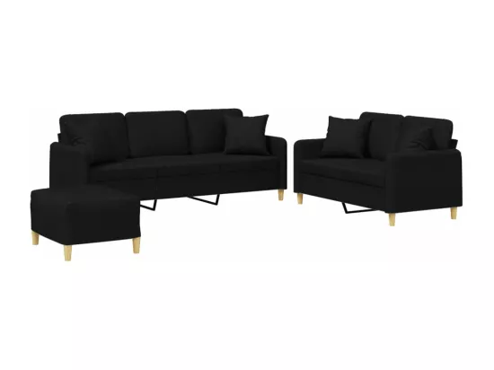 Ensemble de canapés 3 pièces avec coussins noir tissu