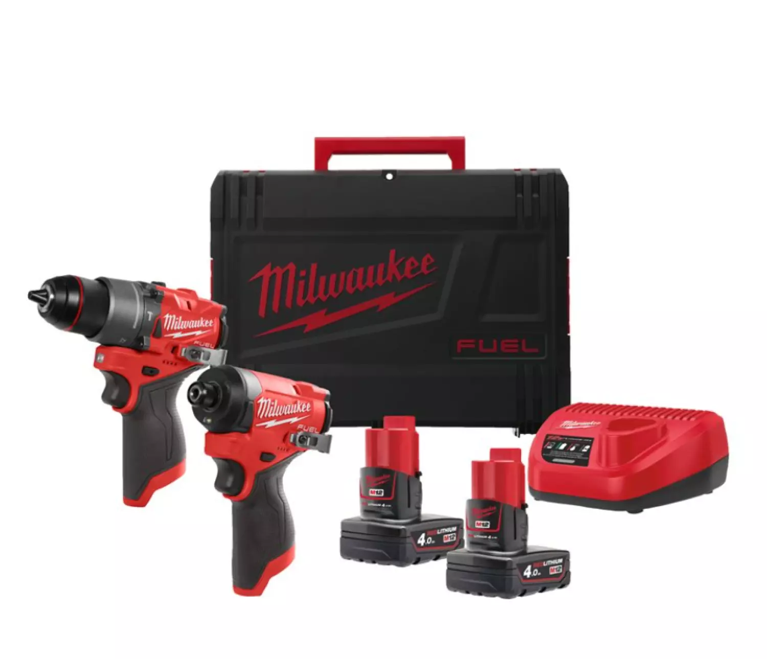 Milwaukee M12 FPP2A2-402X 12V Li-ion accu slagboormachine (FPD2-0) en slagschroevendraaier (FID2-0) combiset (2x4.0Ah) in HD Box