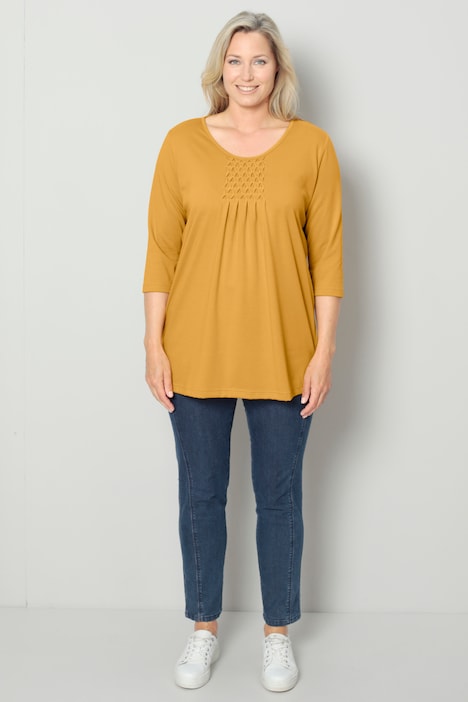 Tunikashirt, längerer Straight Fit, Raffung, 3/4-Ärmel