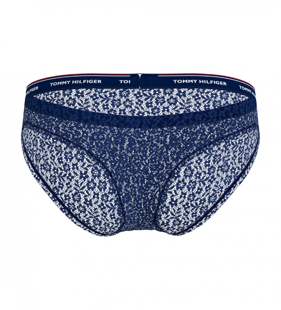 Conjunto de 3 calcinhas de renda Tommy Hilfiger nas cores azul-marinho, branca e vermelha.