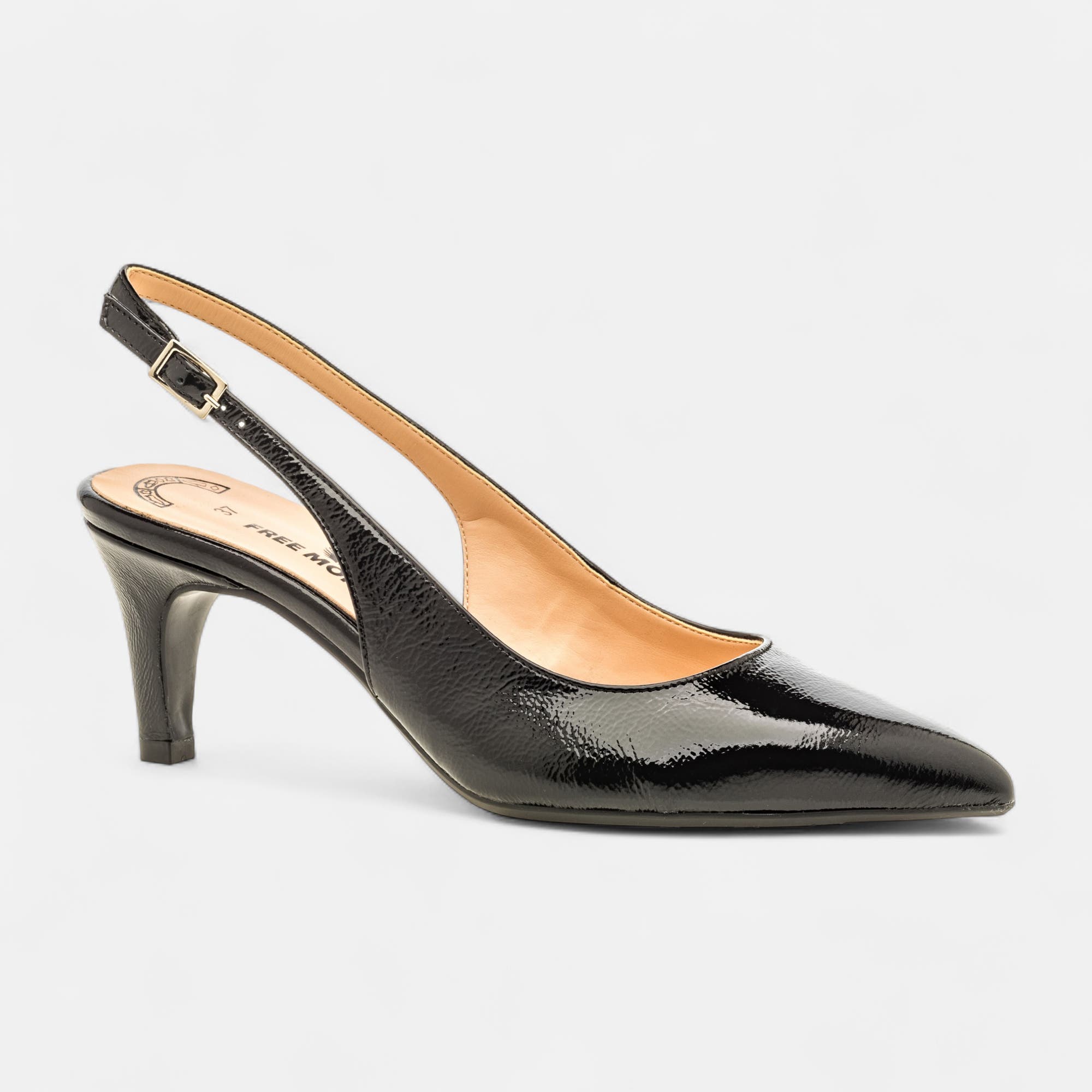 Escarpins avec bride arrière à talon Femme en cuir noir vernis