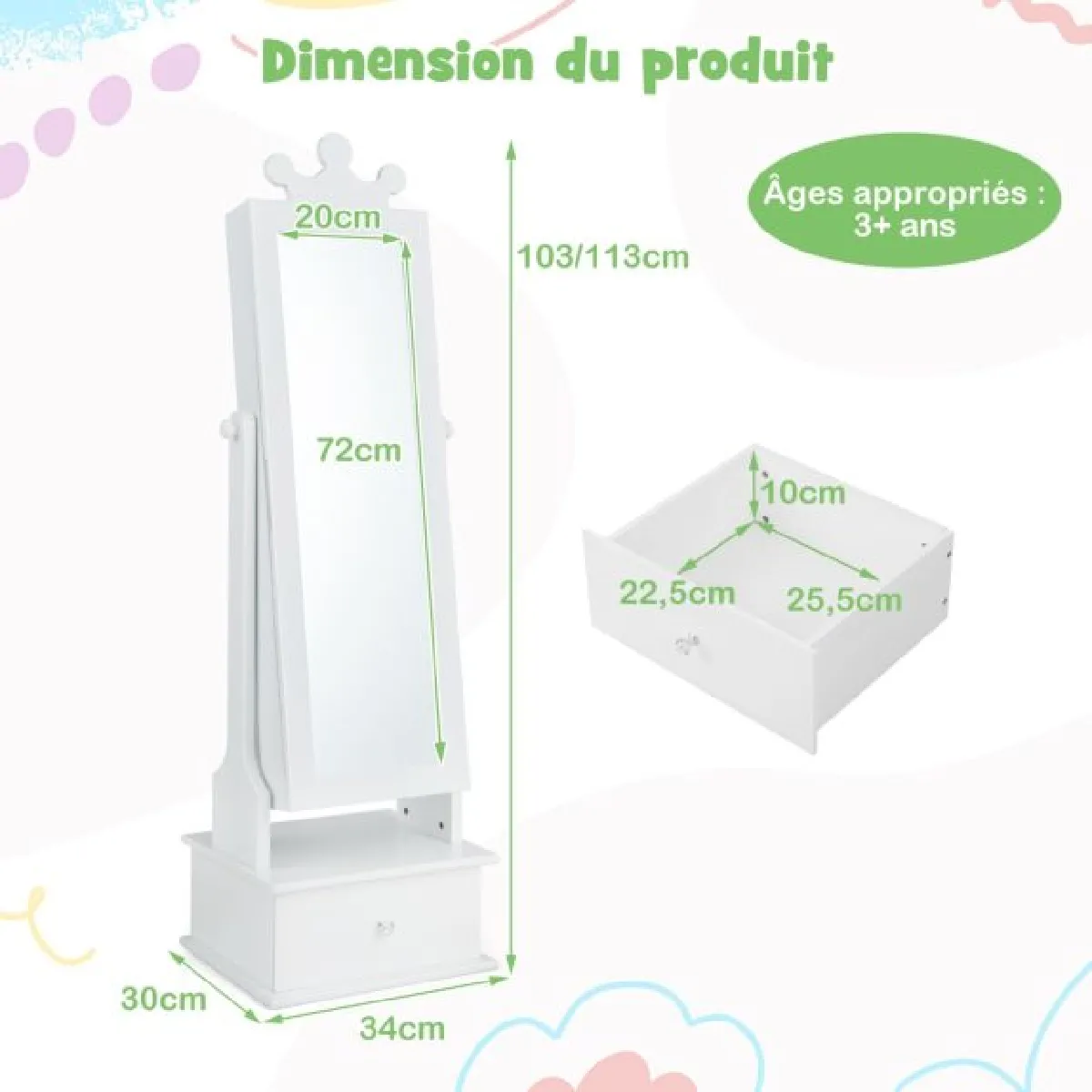 Helloshop26 Armoire à bijoux enfants couronne - Blanc