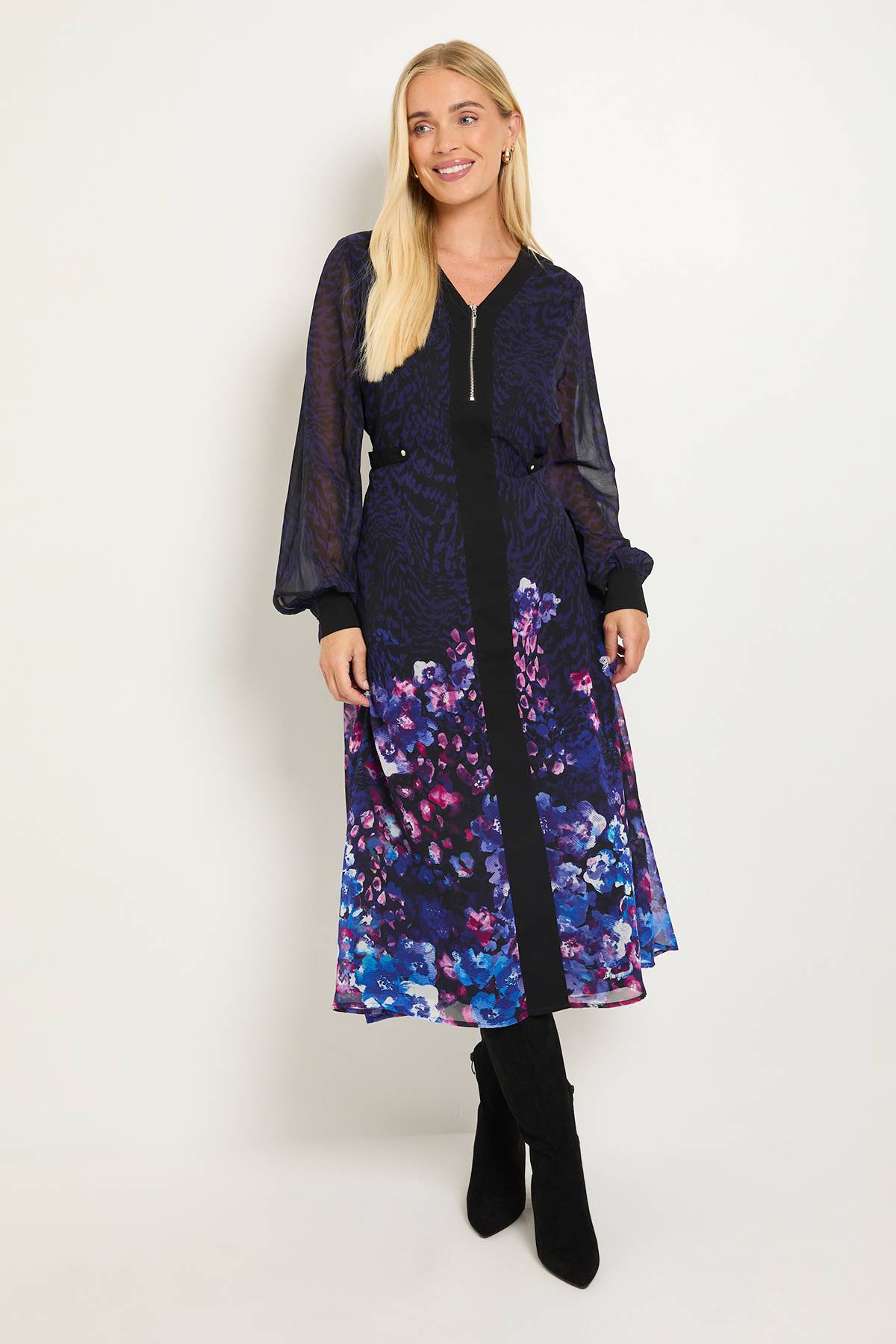 Wallis Robe Midi Zippée À Imprimé Fleuri Et Animal Pour Petite Taille