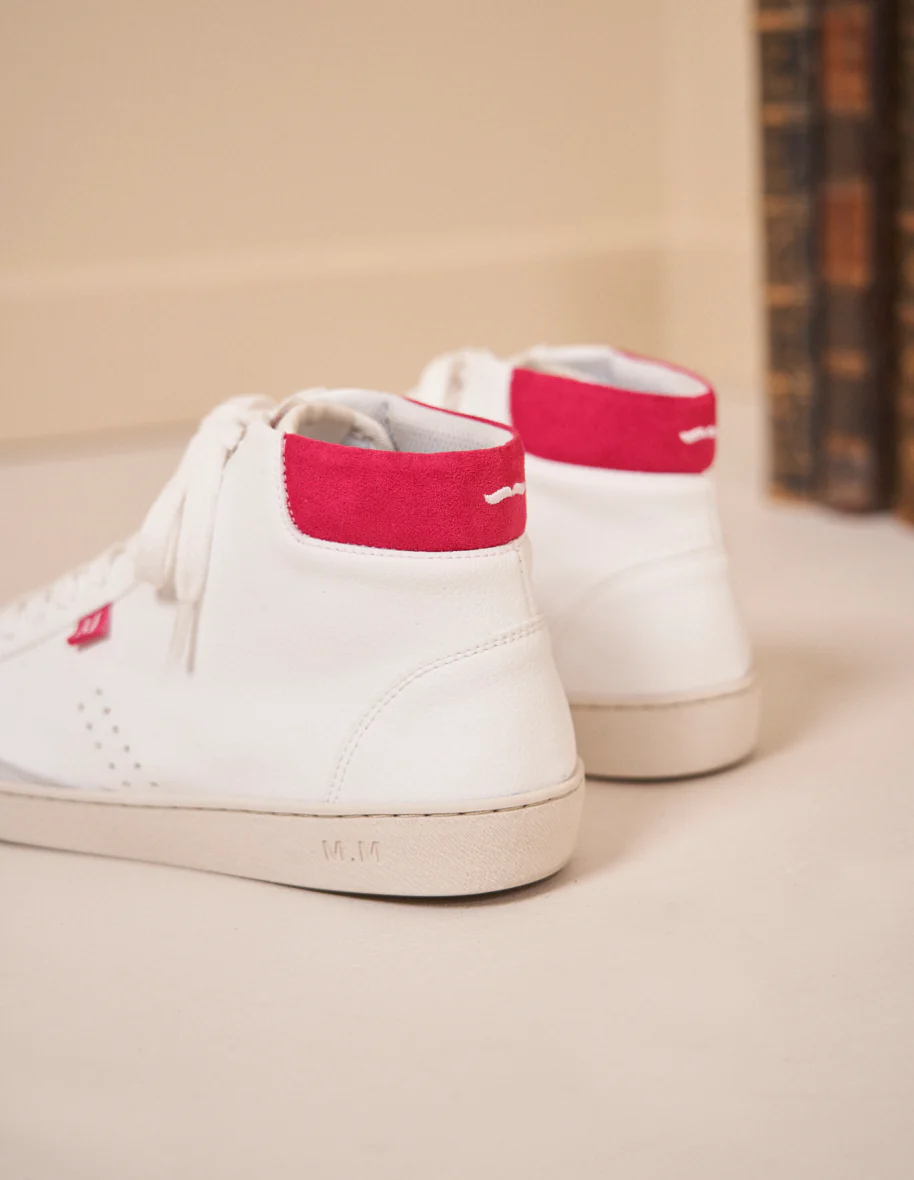 Baskets montantes Alexia - Cuir vegan blanc fuchsia
