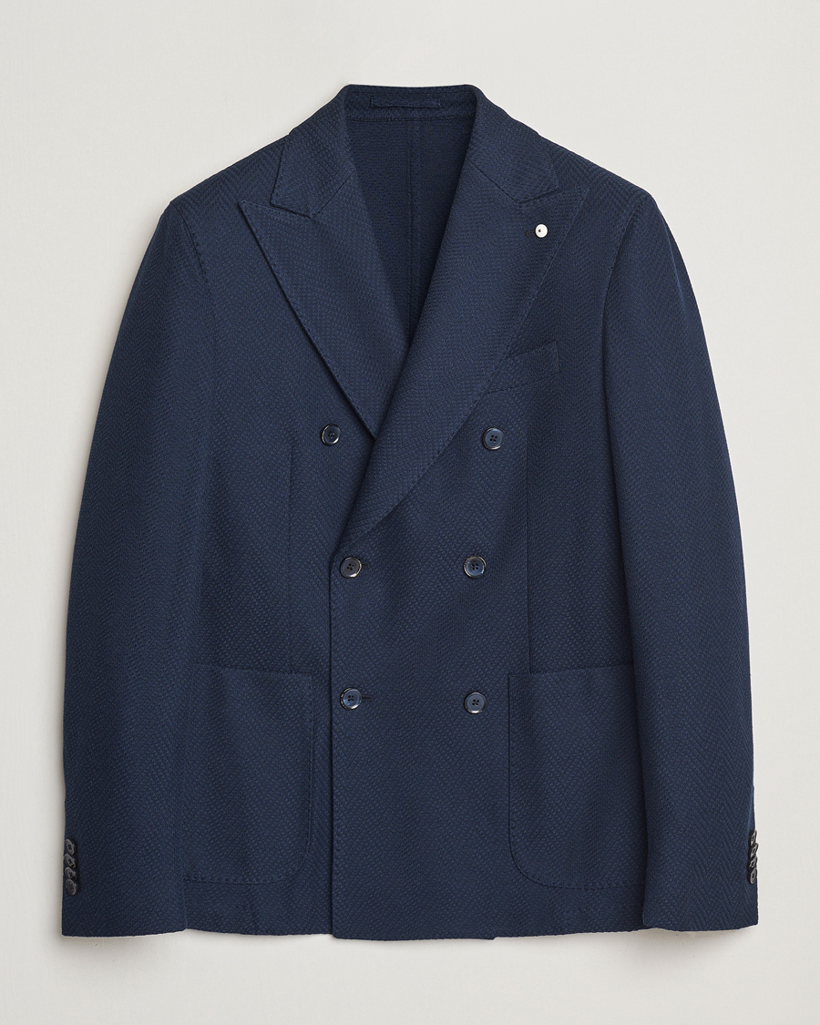 L.B.M. 1911 Tom Double Breasted Herringbone Jersey Blazer Navy