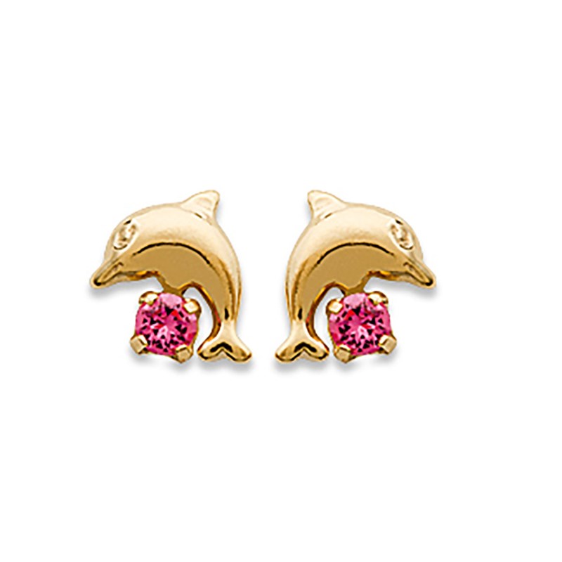 Boucles d'oreilles Enfant - Plaqué Or - Cristal - Dauphin