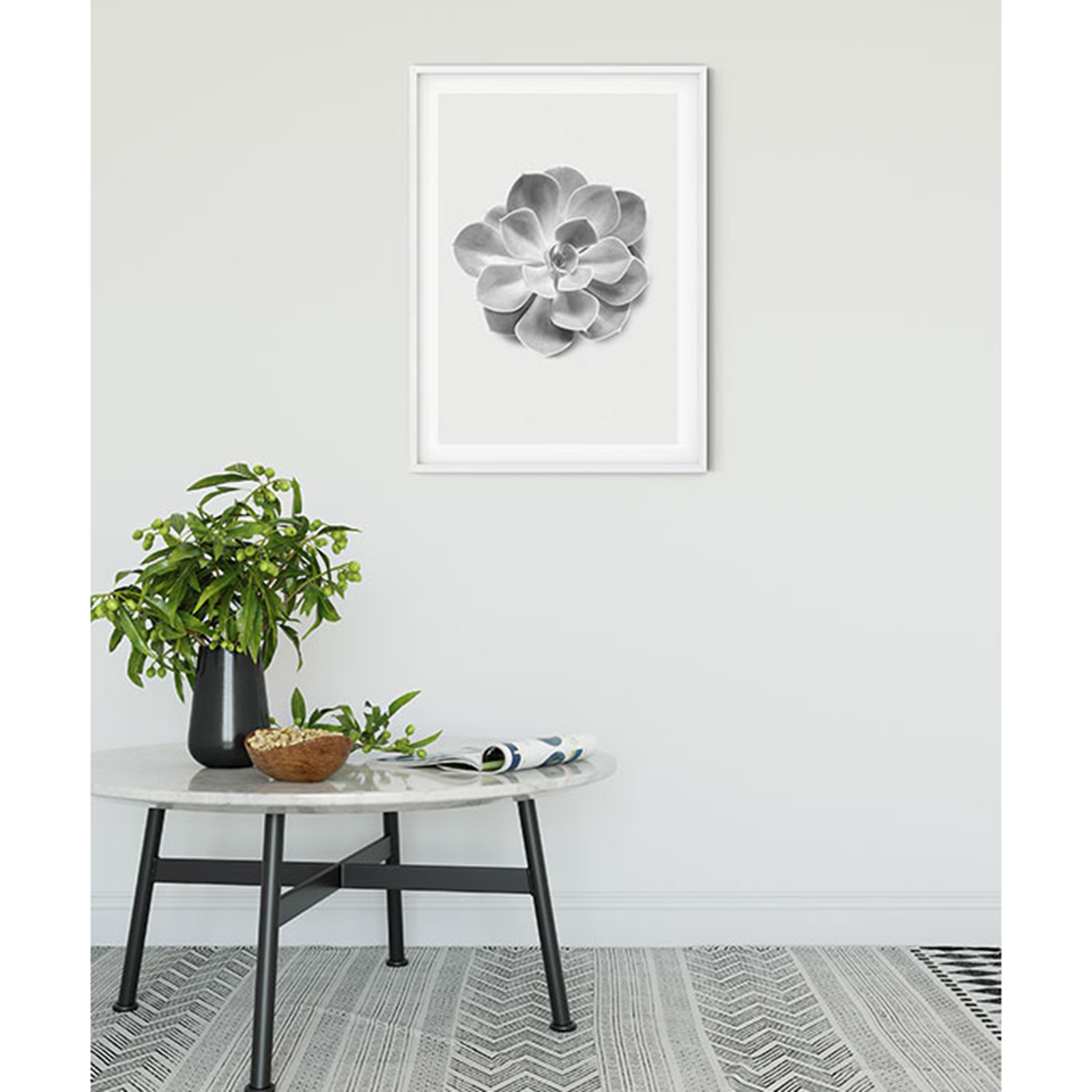 Wandbild SUCCULENT AEONIUM - schwarz-weiß-grau - 50x70 cm
