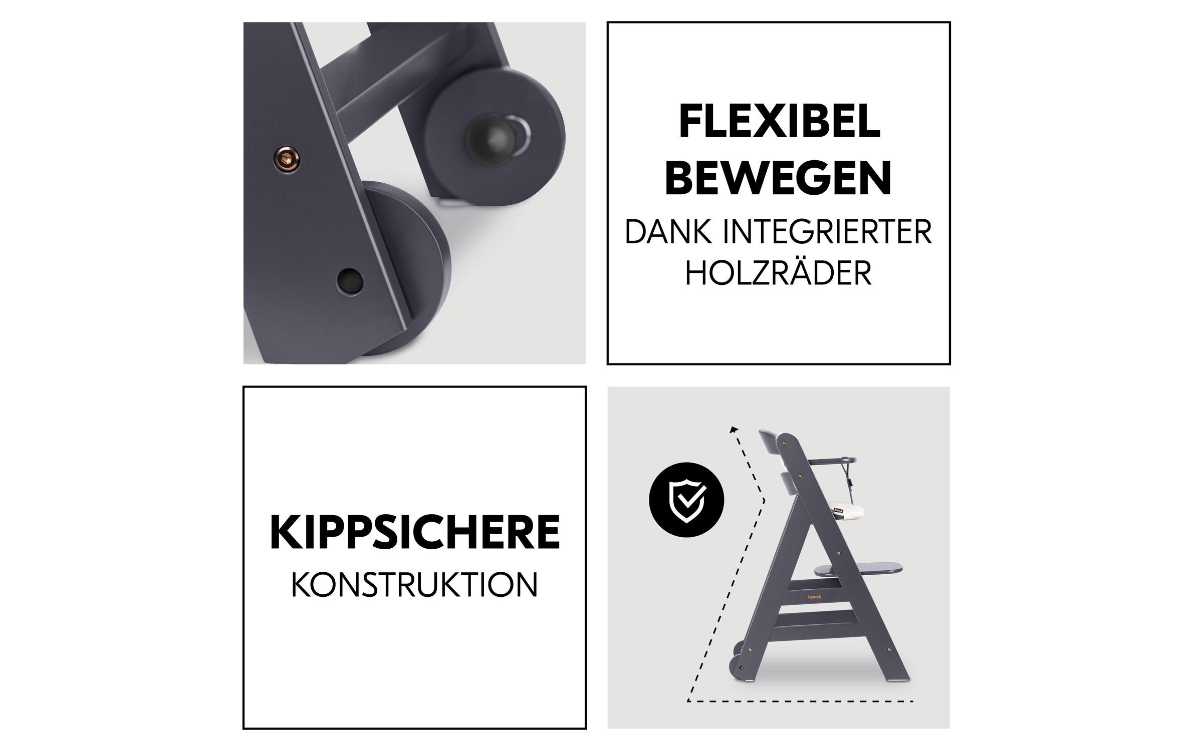 Treppenhochstuhl Beta+ Dark Grey<br>Kippsicheres und mitwachsendes Holzhochstuhlset