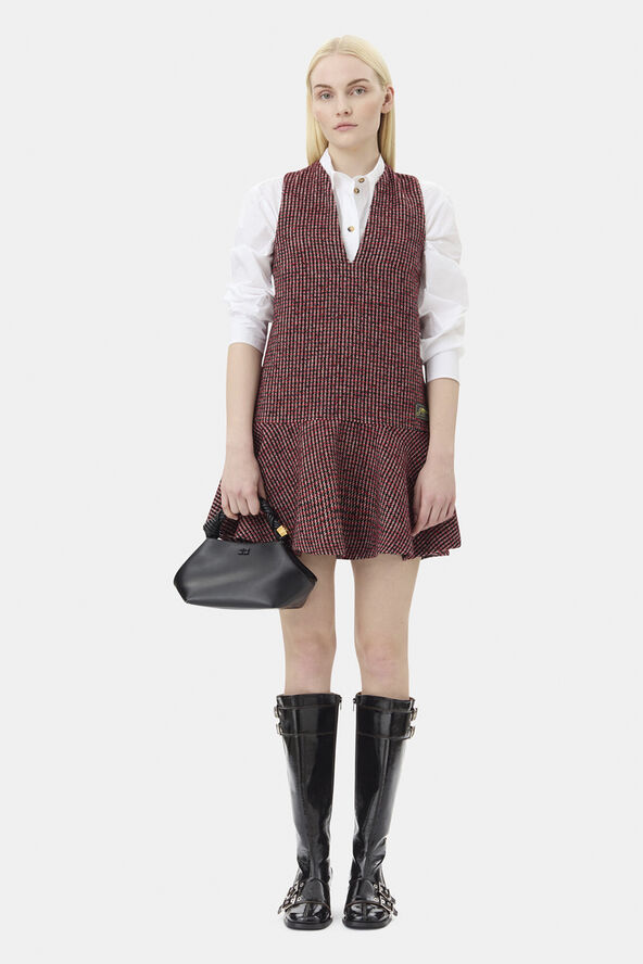 Ganni Woollen Check Mini Dress Racing red