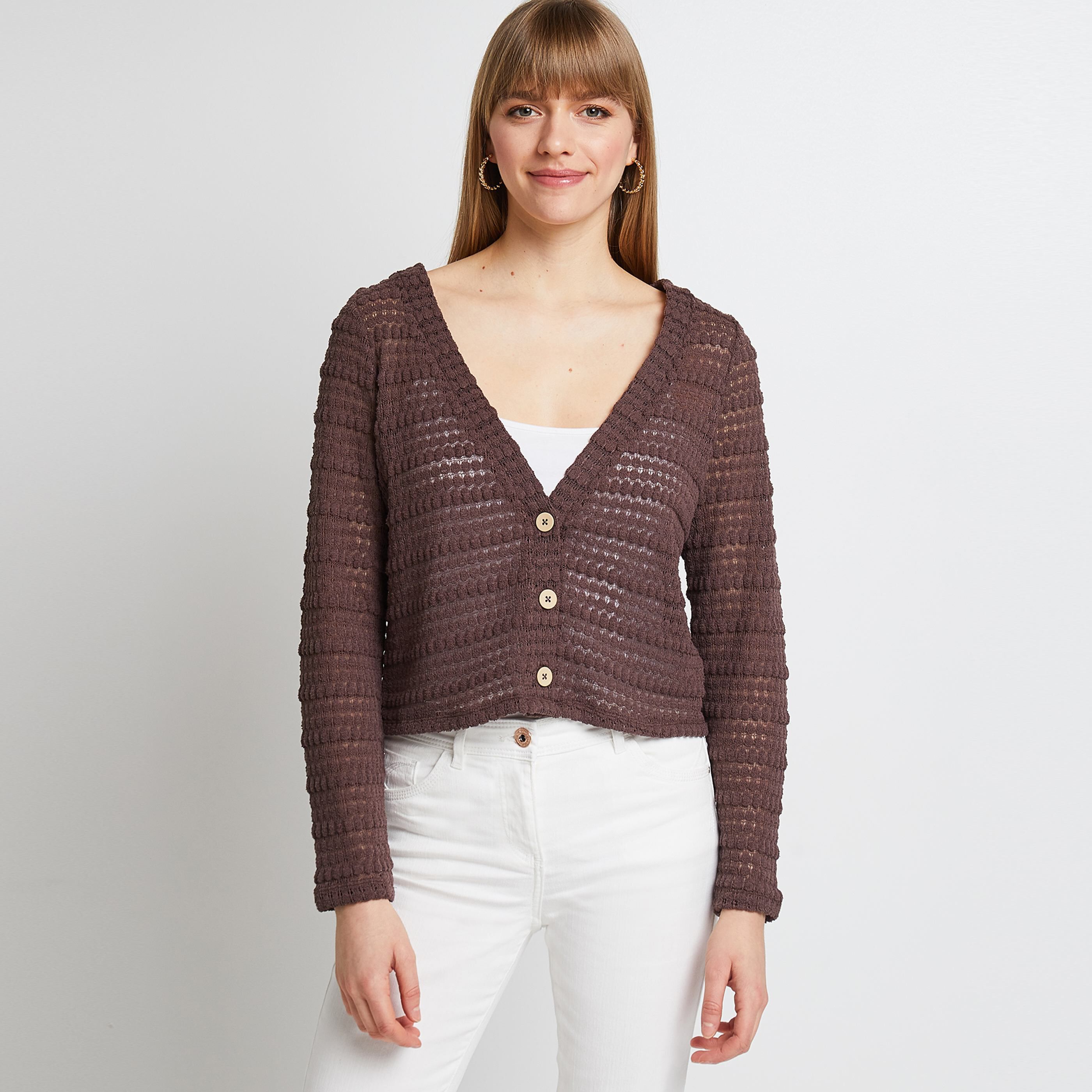 Gilet en maille femme - MARRON