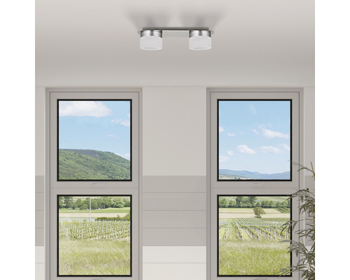 FLAIR LED plafondlamp, 2-lichts, 13W, 2 x 630 lm, 3000 KB, 28 cm, Azimech, chroom