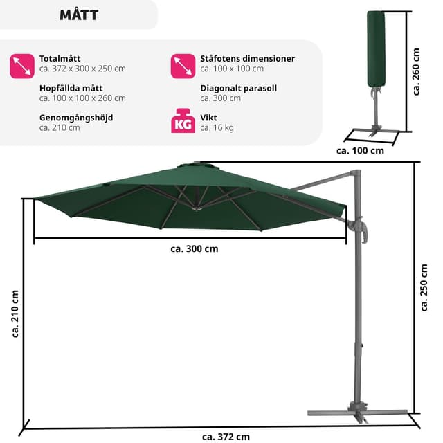 Parasol Daria med overtræk 300cm