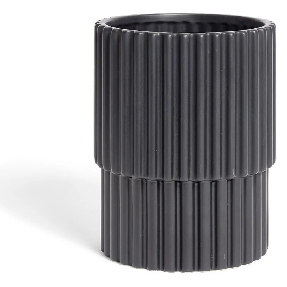 Cache pot intérieur strié céramique noir Ø21xH23cm