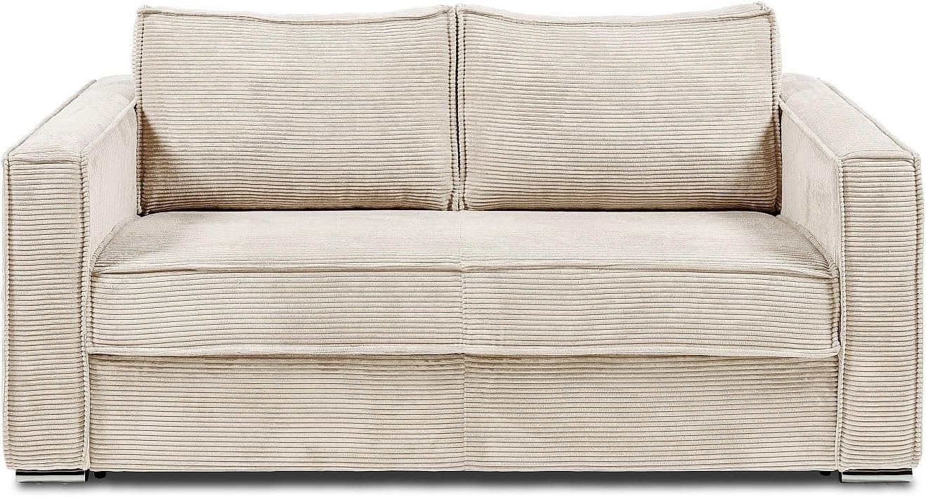 Vente-unique-Schlafsofa mit Matratze 4-Sitzer - Cord - Beige - Liegefläche 160 cm - Matratze 14 cm - Loreto