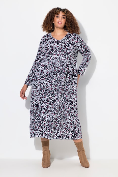 Jerseykleid, A-Linie, V-Ausschnitt, Langarm, Taschen