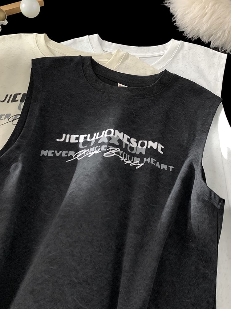 Derbundy - Mouwloos tanktopje met ronde hals en letterprint